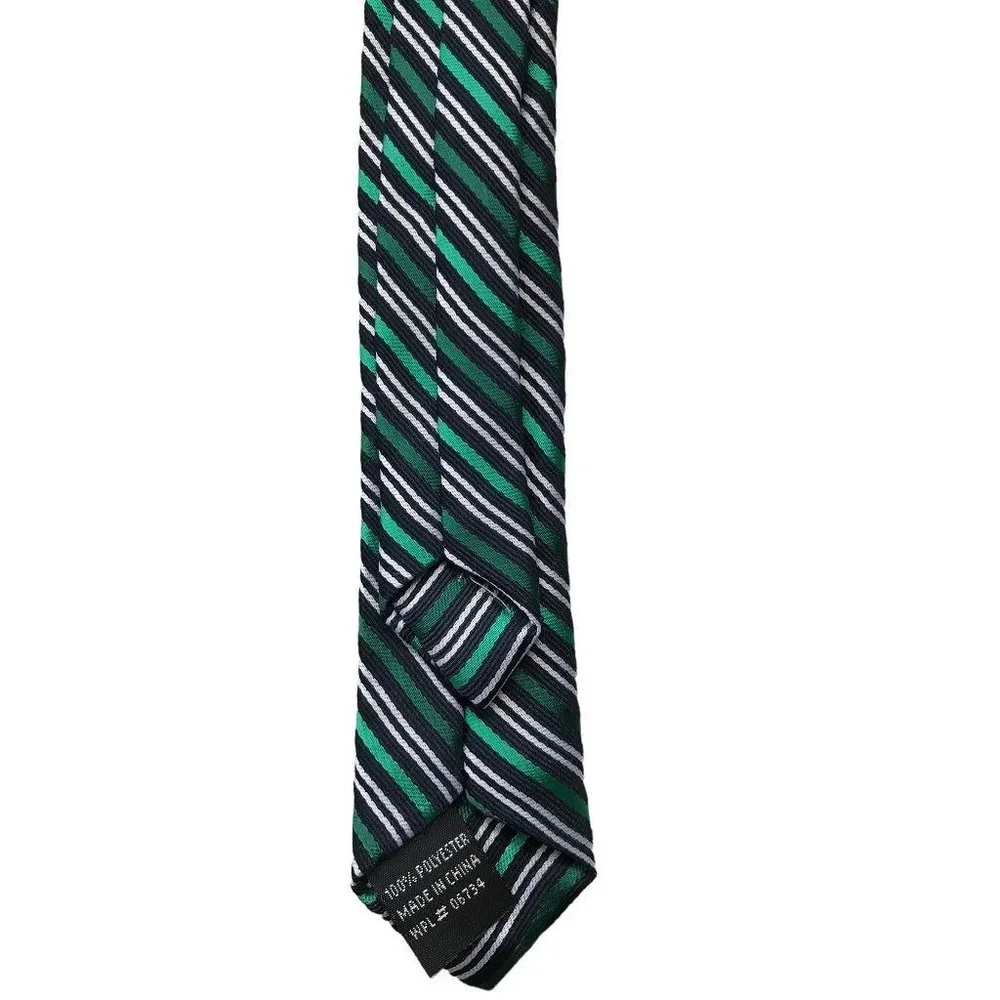 Boy's Navy Blue and Green Stripe Clip On Necktie Tie 15